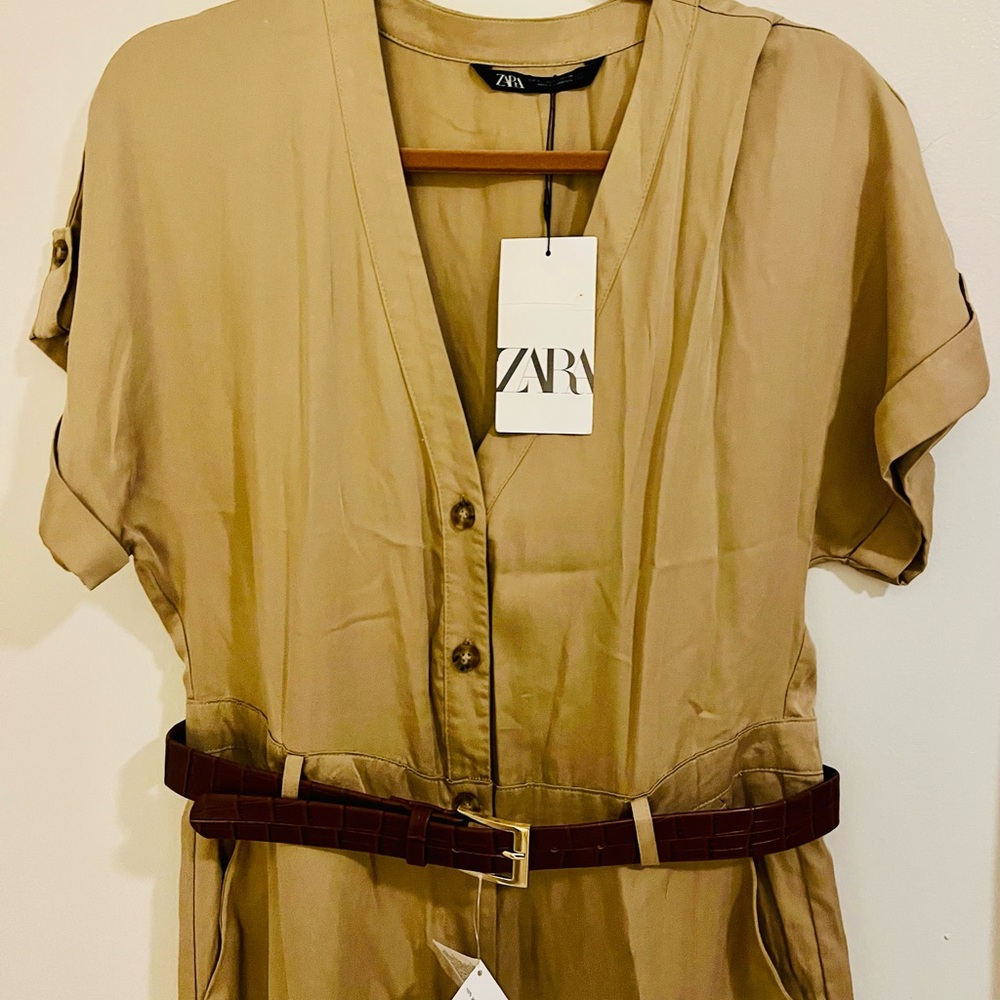Zara Beige Jumpsuit with Dark Brown Belt